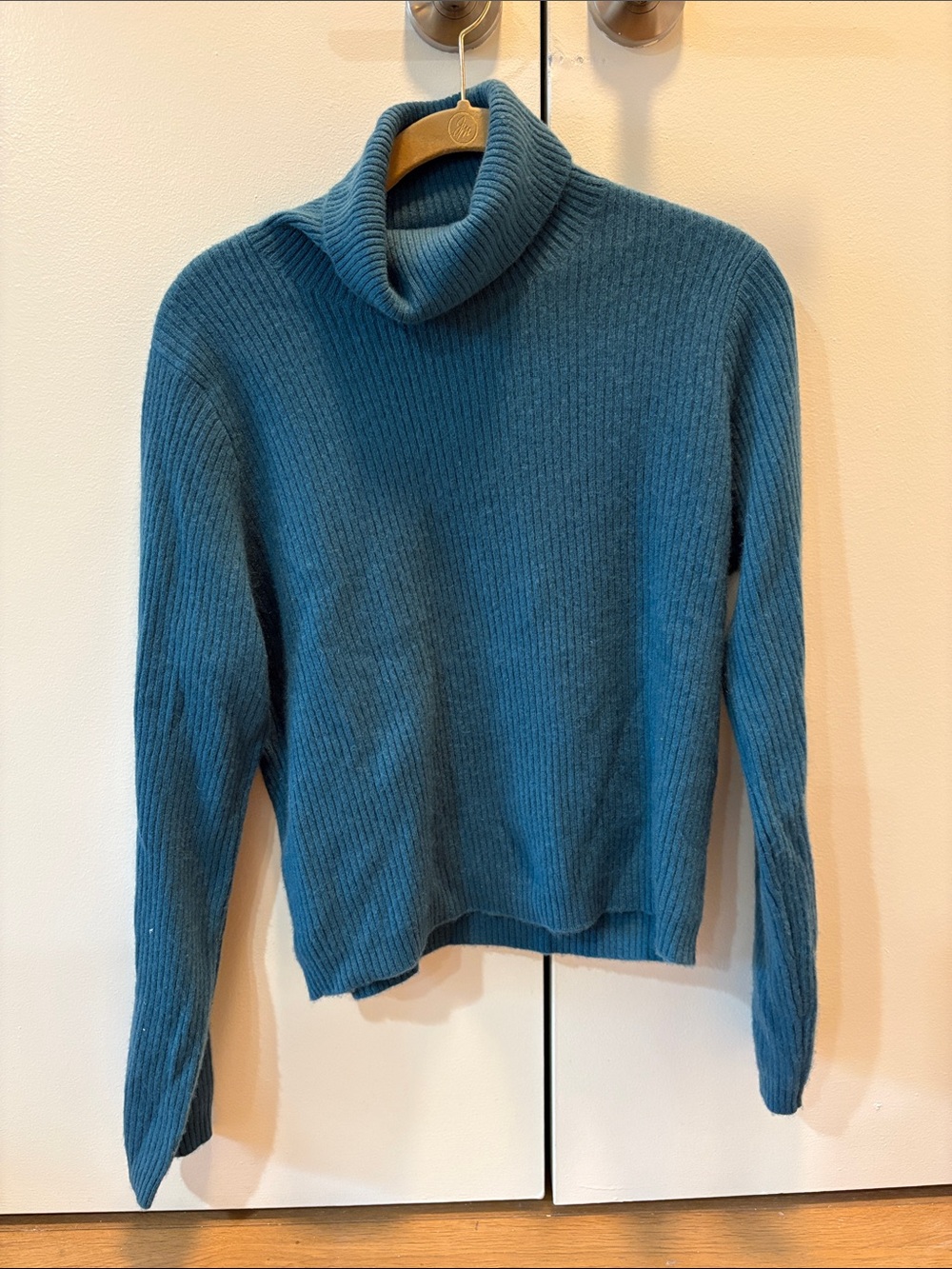 NAADAM Teal Ribbed Turtleneck Sweater